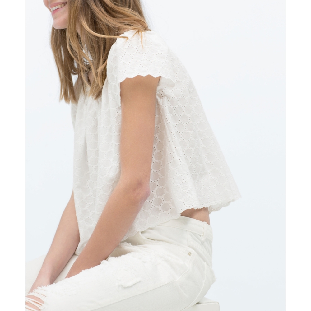 ZARA White Flowy Crop Boat Neck Top Size S